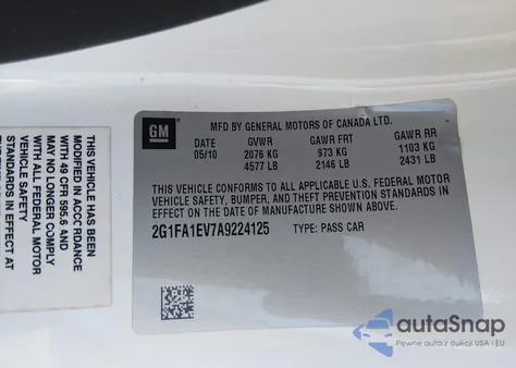 2010 Chevrolet Camaro 1Ls из США, поврежденный, VIN 2G1FA1EV7A9224125